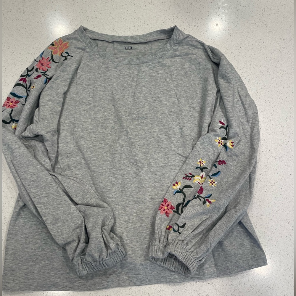 ANA Gray Sweater Puffy Sleeves Large